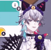 a boy with gray hair and blue eyes is holding a stuffed animal in his hands .
