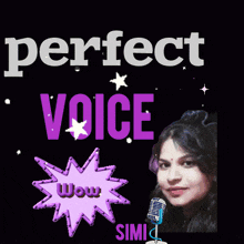 a picture of a woman with the words perfect voice behind her