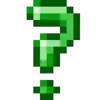 a green pixelated question mark with a plus sign on a white background .