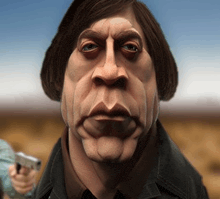 a close up of a man 's face with a cartoon face