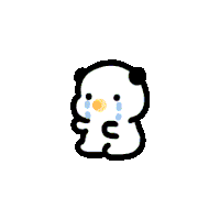 a cartoon panda bear is crying with tears on its face .