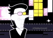 a cartoon of a man wearing glasses and a black vest
