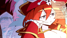 a cartoon character with red hair and a skull and crossbones on her hat