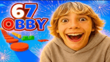 a young boy with a surprised look on his face is playing a video game .