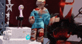 a cartoon character with a mummy costume is standing next to a ostrich