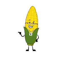 a cartoon corn on the cob with glasses and arms and legs