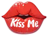 a close up of a woman 's lips with the words kiss me on them