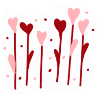 red and pink flowers with hearts and polka dots