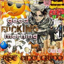 a collage of images with the words good fuck morning