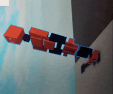 an orange and black block with a smiley face on it is floating in the air