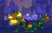 a pixel art drawing of a monster with pumpkins on its back