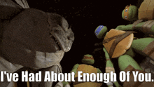 a picture of teenage mutant ninja turtles with the caption " i 've had about enough of you " on the bottom