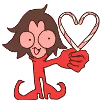 a cartoon character is holding two candy canes and making a heart shape