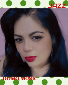 a woman with blue hair and red lipstick is on a jazz poster
