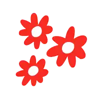 three red flowers on a white background