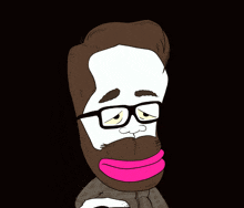 a cartoon of a man with glasses and a pink lip