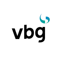 a logo for a company called vbg with a blue arrow pointing up