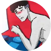 a cartoon drawing of a shirtless man with his hand on his face