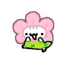 a frog is wearing a flower costume with a flower on its head .