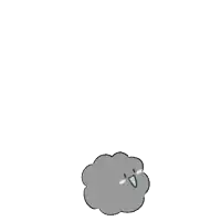 a cartoon drawing of a gray cloud with a blue nose