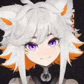 a drawing of a girl with purple eyes