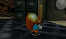 a cartoon squirrel is holding a gun and a baseball bat