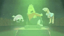 a cartoon character is doing a handstand in front of a glowing green background .