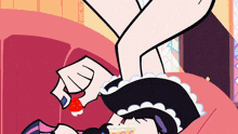 a cartoon character is laying on a bed eating a piece of cake
