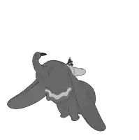 a black and white drawing of dumbo flying in the air