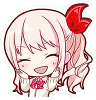 a cartoon girl with pink hair and a red bow in her hair .