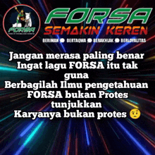 a poster that says forsa semakin keren with a picture of a man on a horse