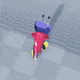 a cartoon character is going up a set of stairs