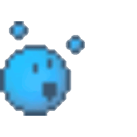 a pixel art drawing of a blue ball with bubbles coming out of it 's mouth