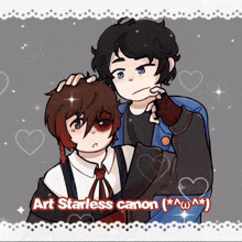 a drawing of a boy and girl with the words art starless canon