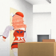 a cartoon character is standing in a room with a sign that says capsule