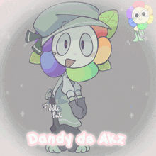 a drawing of a colorful flower with the name dandy de ak2 on the bottom