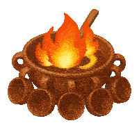a cartoon illustration of a pot of soup with a fire in it