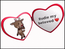 a picture of a reindeer with the words " rude my beloved " written on it