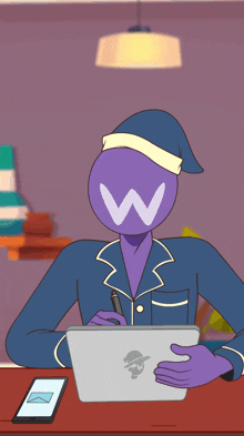a cartoon of a person with a w on their head