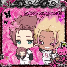 a picture of two anime characters with ryusae endgame written on it