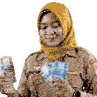 a woman in a military uniform is holding a bunch of money and has a name tag on her chest that says sandra