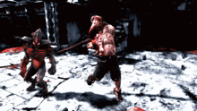 a man is fighting a monster with a sword