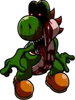 a cartoon of a yoshi with blood coming out of its mouth