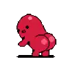 a pixel art illustration of a red jellyfish with a big butt .