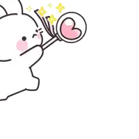 a cartoon bunny holding a heart shaped lollipop