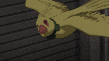 a yellow bird is flying in front of a sign that says ' afternoon ' on it