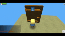 a video game with the letter e above a door
