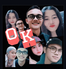 a group of people are posing for a picture with a red sign that says ok on it