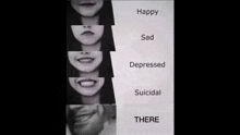 a black and white photo of a woman 's face showing different emotions .