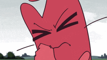 a cartoon drawing of a red object with an angry look on his face